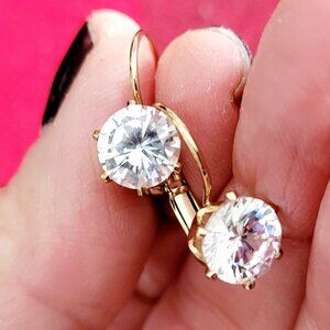 Large Cubic Zirconia with Gold Lever back earrings